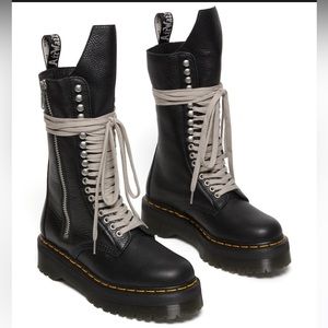 Dr Martens × Rick Owens amphibious 1918 Ro lace up black combat platform boots.